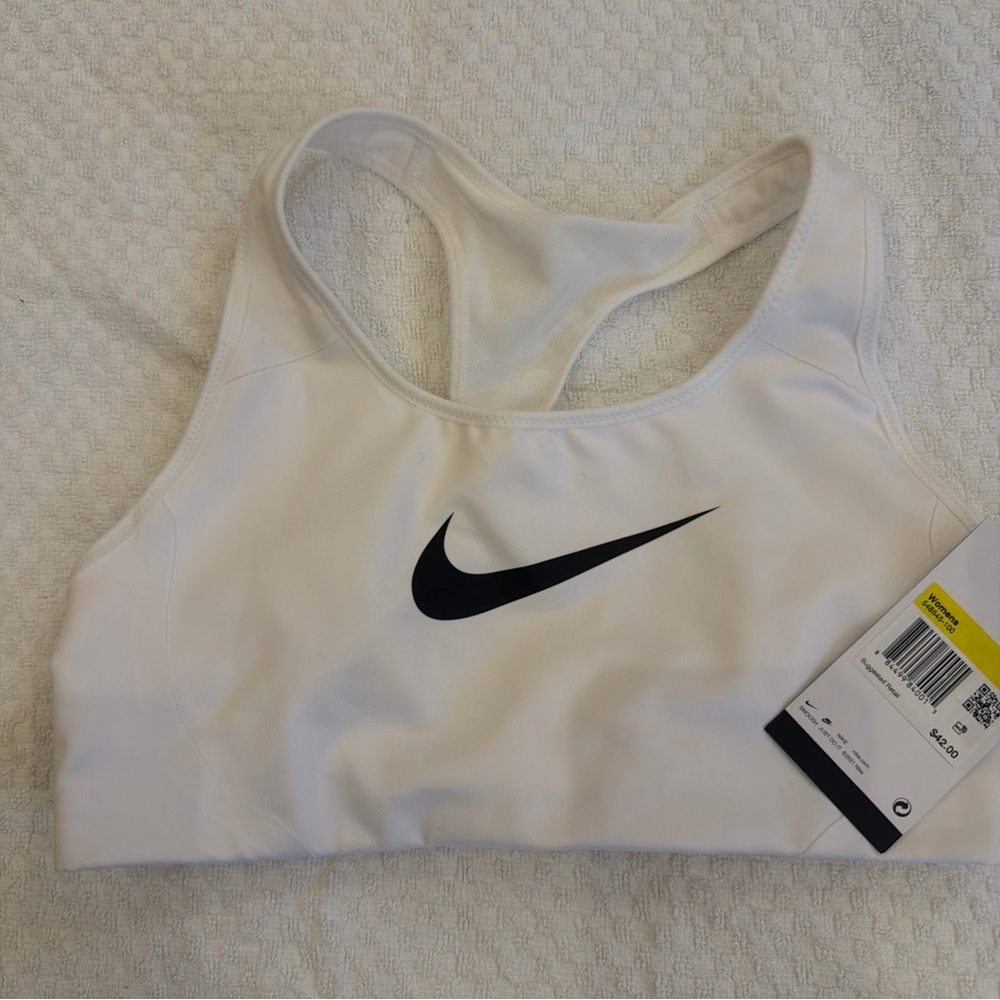 Nike Women's White Swoosh Medium Support Padded Sports Bra  Size S